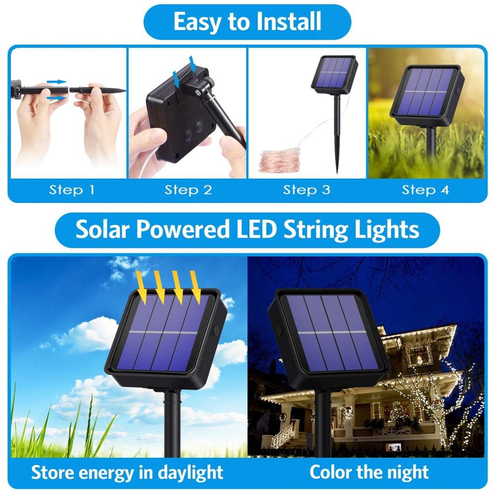 Waterproof Outdoor Solar LED Strip Mini String Lights 10M_15