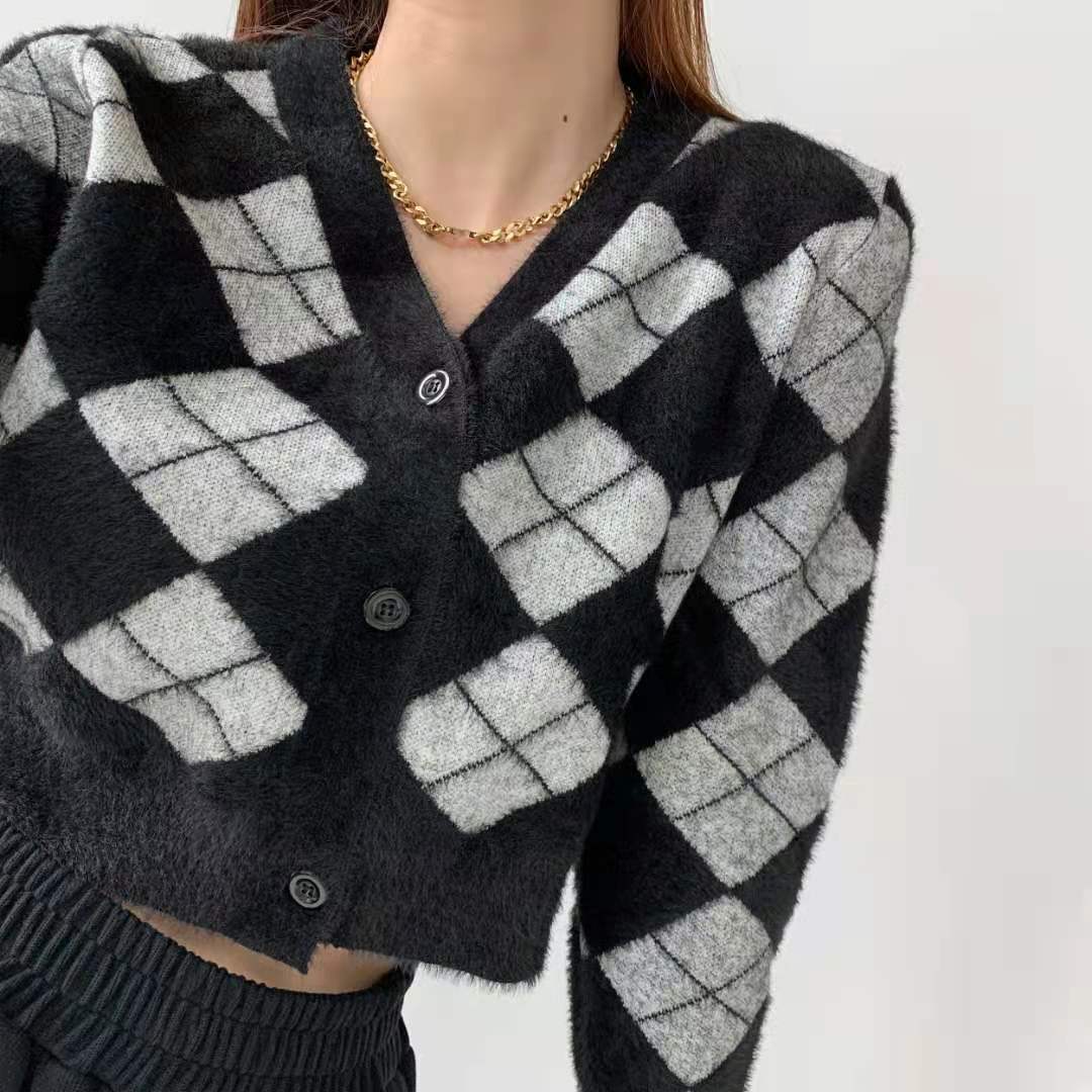 Autumn Black Argyle Cardigan