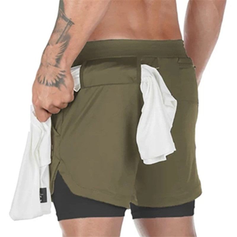 Camo Running Shorts Men 2 In 1 Double-gym Fitness Shorts