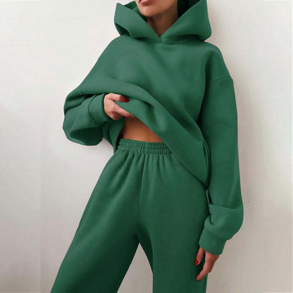 Casual Solid Long Sleeve Hoodie and Long Pant Two Piece Sets