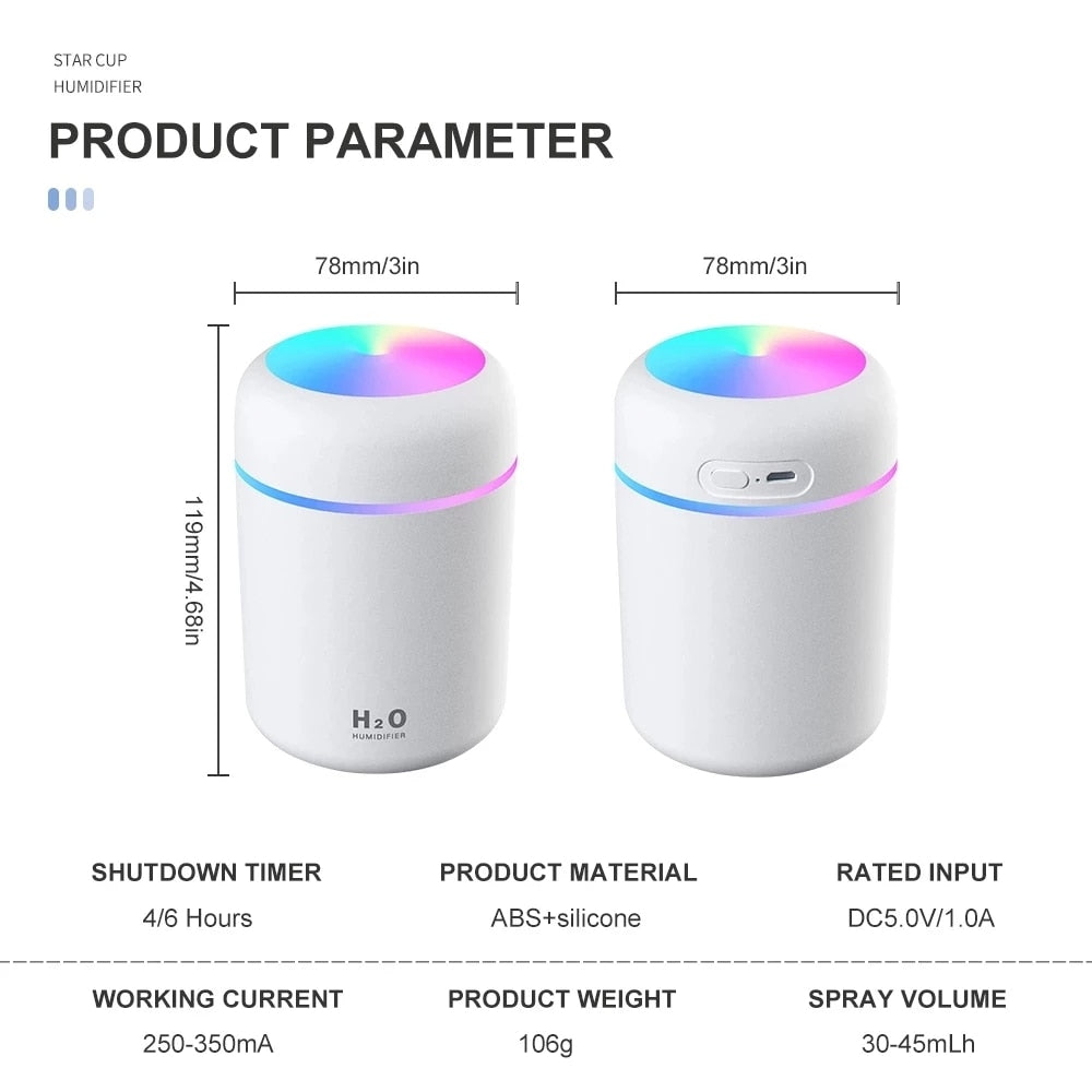 Portable 300ml Electric Air Humidifier Aroma Oil Diffuser