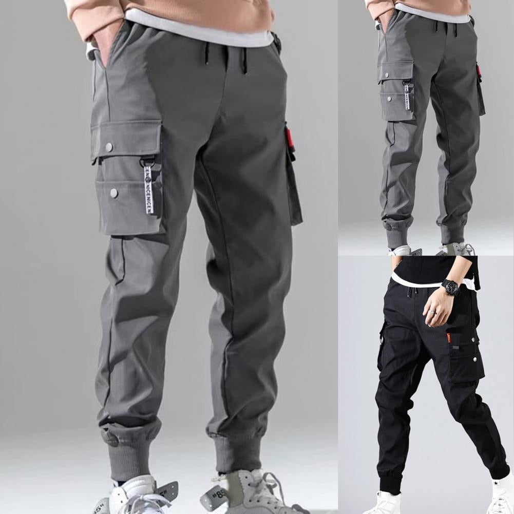 Solid Multi-pocket Cargo Sweatpants