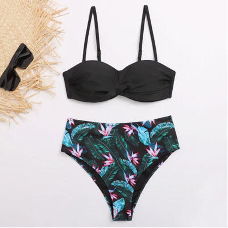 Striped Lace Ruffle Push Up Swimsuit Swimwear Bra Cup