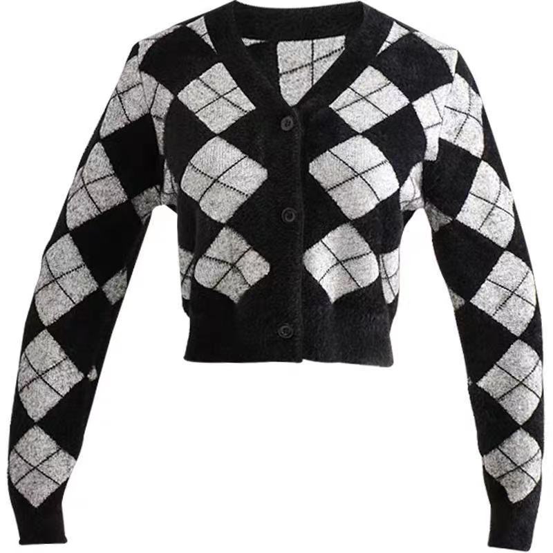 Autumn Black Argyle Cardigan