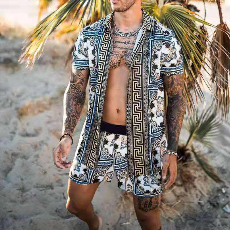 Hawaiian Beach Suit Summer Short Sleeve Button