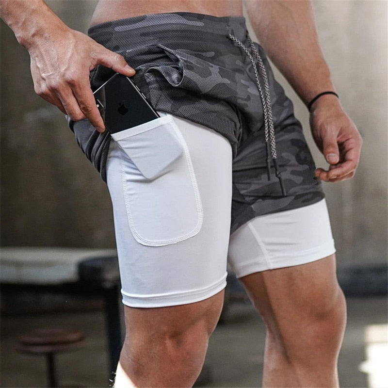 Camo Running Shorts Men 2 In 1 Double-gym Fitness Shorts