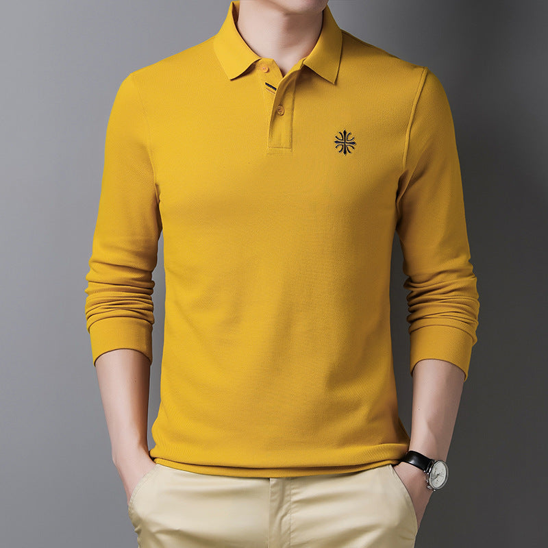 Solid Color Polo Embroidery Long-Sleeved T-shirt