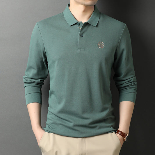 Solid Color Polo Embroidery Long-Sleeved T-shirt