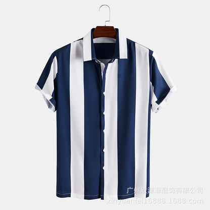 Striped Men's Beach Shirts Hawaiian Fashion