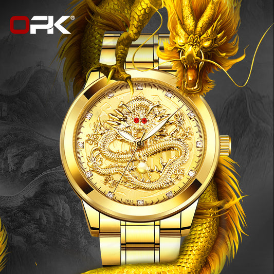 Embossed Dragon Waterproof Men Watch