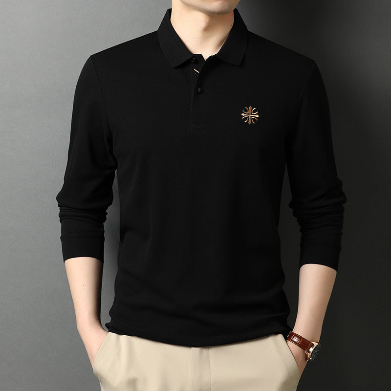 Solid Color Polo Embroidery Long-Sleeved T-shirt