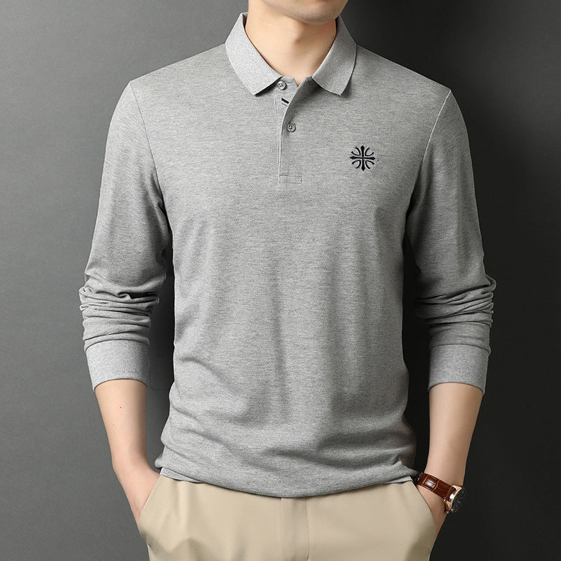 Solid Color Polo Embroidery Long-Sleeved T-shirt