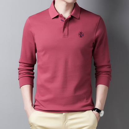 Solid Color Polo Embroidery Long-Sleeved T-shirt