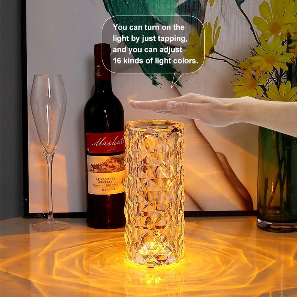 LED Crystal Table Lamp Rose Light Projector 3/16 Colors