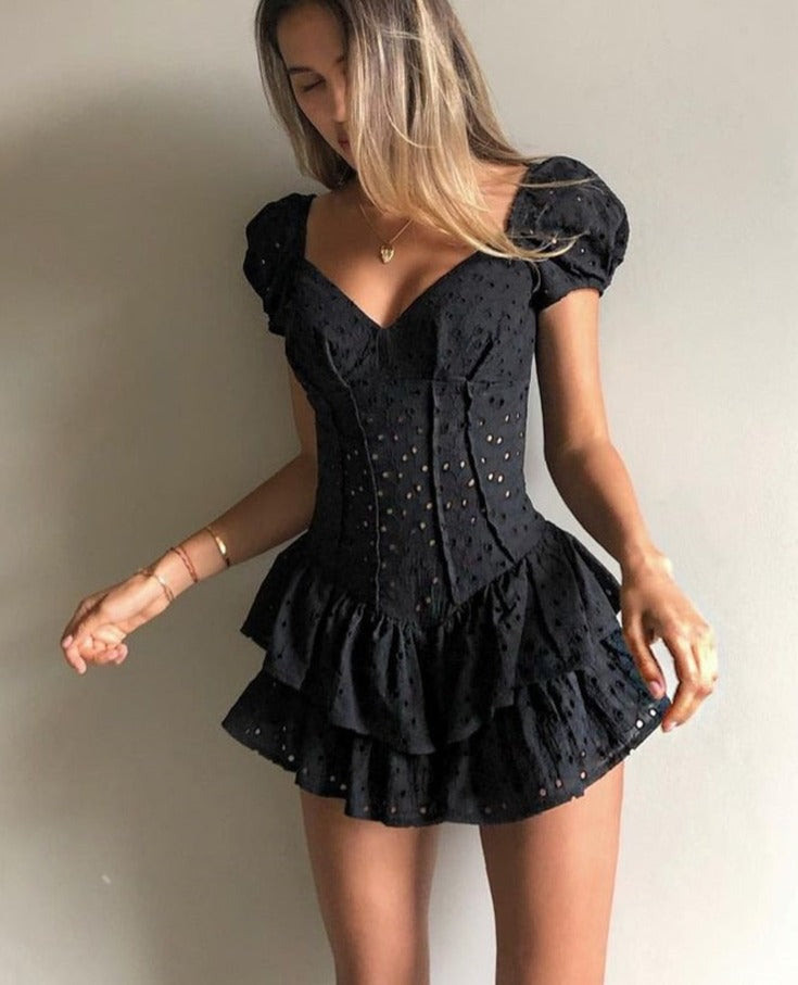 V-Neck Ruffle Mini Dress