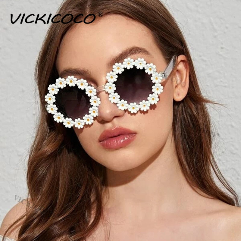 Round Flower Sunglasses For Women Outdoor Sun Protection Eyewear UV400