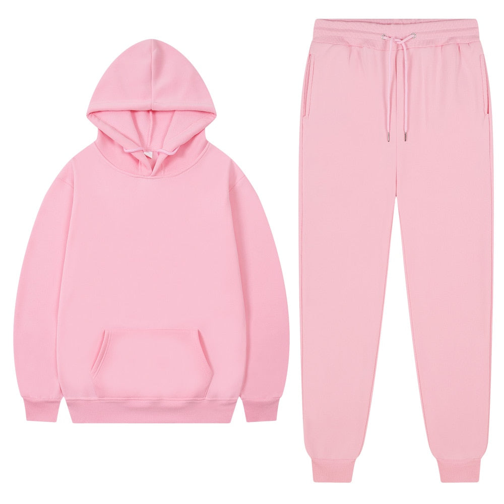 Solid Color Tracksuit Hoodie And Joggers