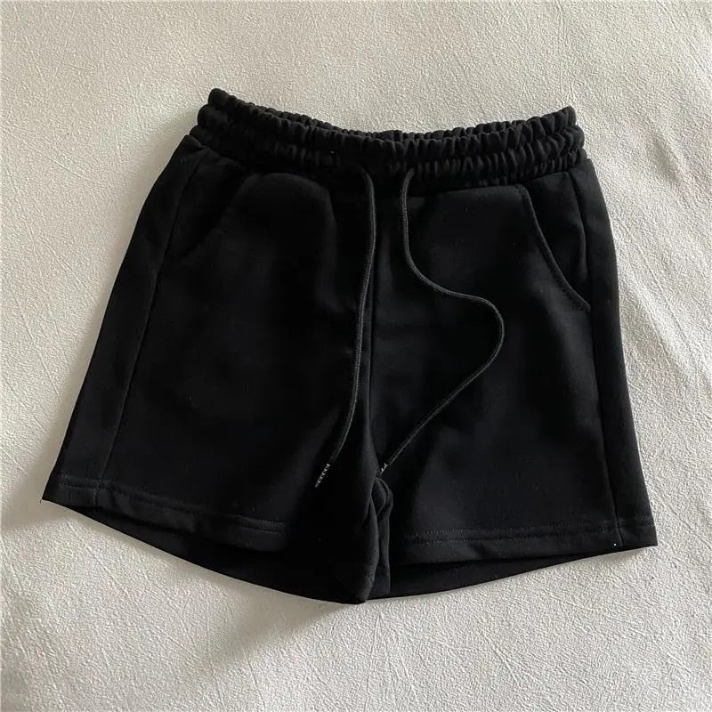 Solid Drawstring Elastic Waist Shorts