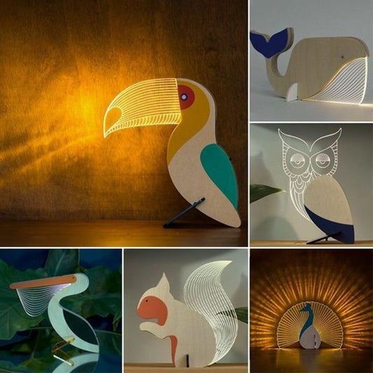 Animals LED Night Light Wood USB Lights Decorate