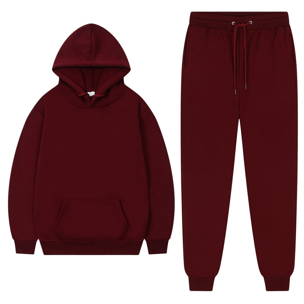 Solid Color Tracksuit Hoodie And Joggers