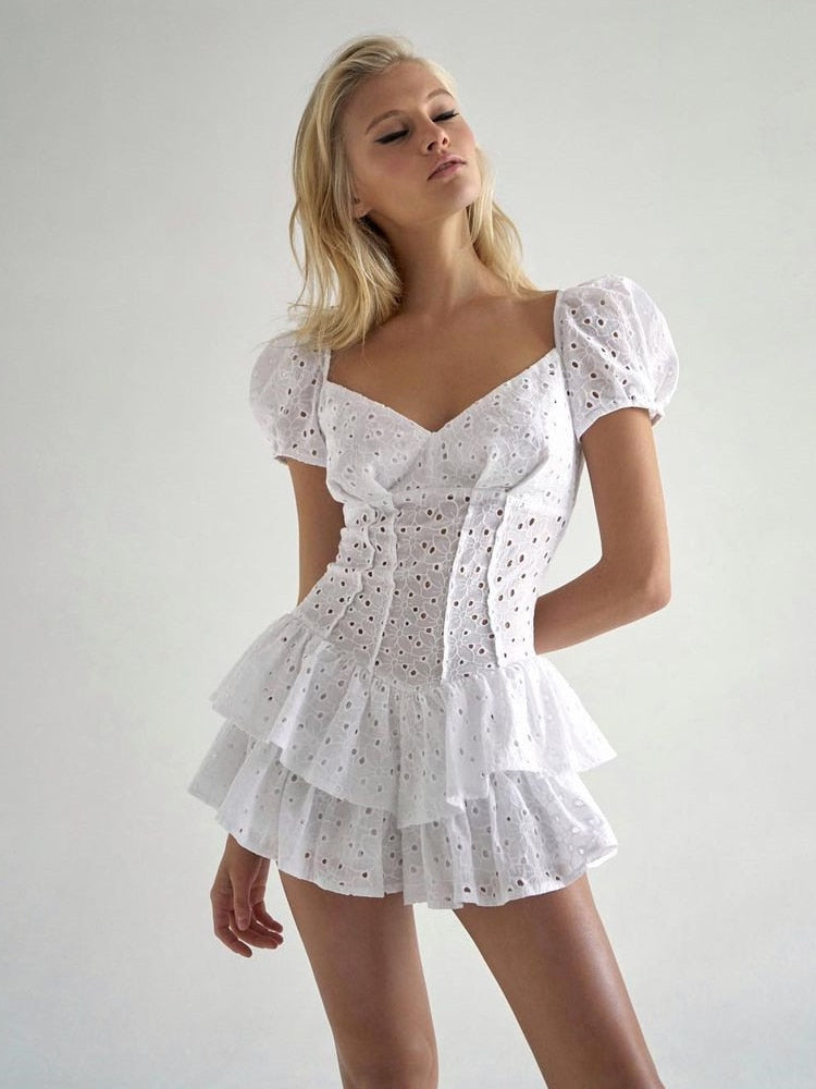 V-Neck Ruffle Mini Dress