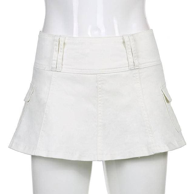 White Micro A-Line Denim Skirt