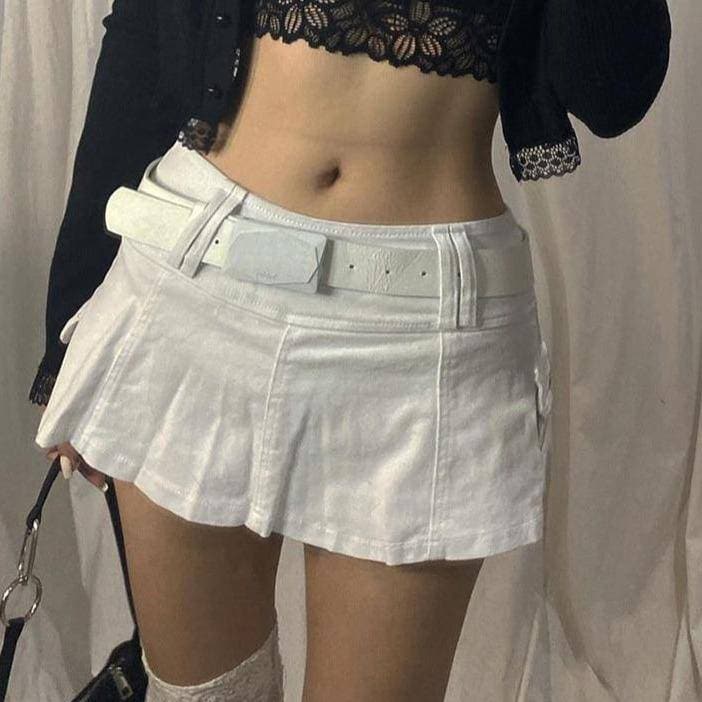 White Micro A-Line Denim Skirt