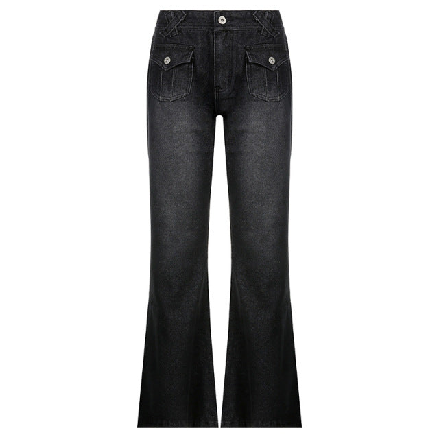 Dark Low Waisted Pocket Decor Jeans