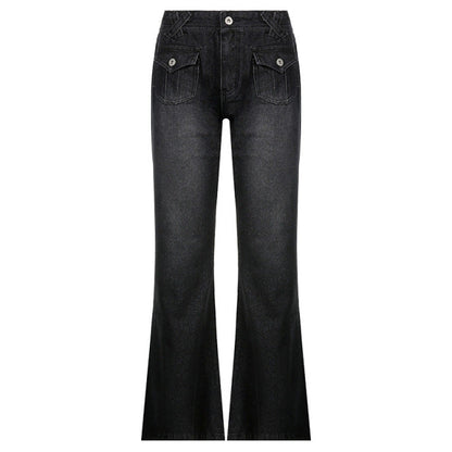 Dark Low Waisted Pocket Decor Jeans